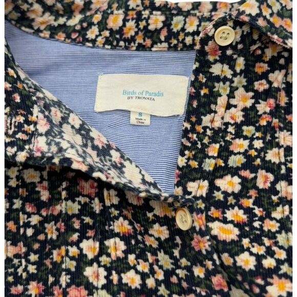 Trovata Birds of Paradis Button Up Shirt Roll Tab Sleeves Size S Cotton Corduroy - Picture 9 of 13